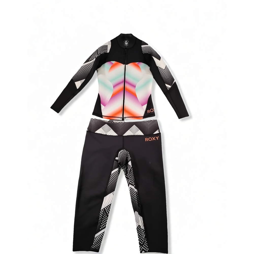Gorpcore Athleisure Roxy Neoprene Wetsuit Jacket Pants Set Sz 6 Nylon Spandex